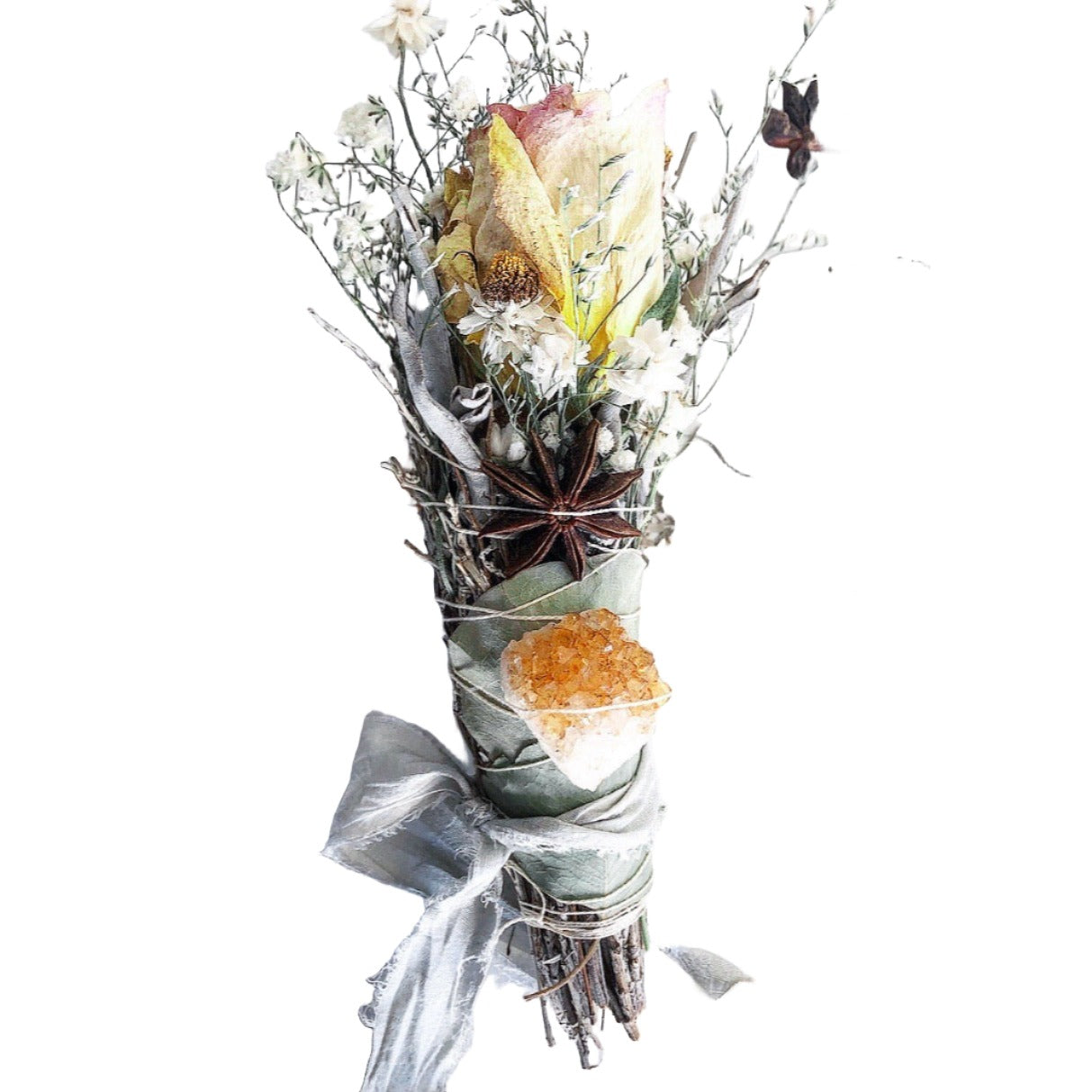 Floral Sage Bouquet with Citrine Cluster