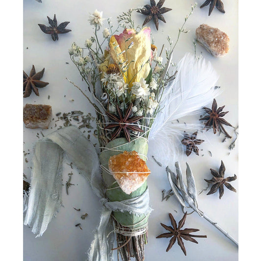 Floral Sage Bouquet with Citrine Cluster