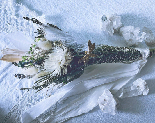 cedar and sweetgrass smudge stick with dragonfly vintage charm