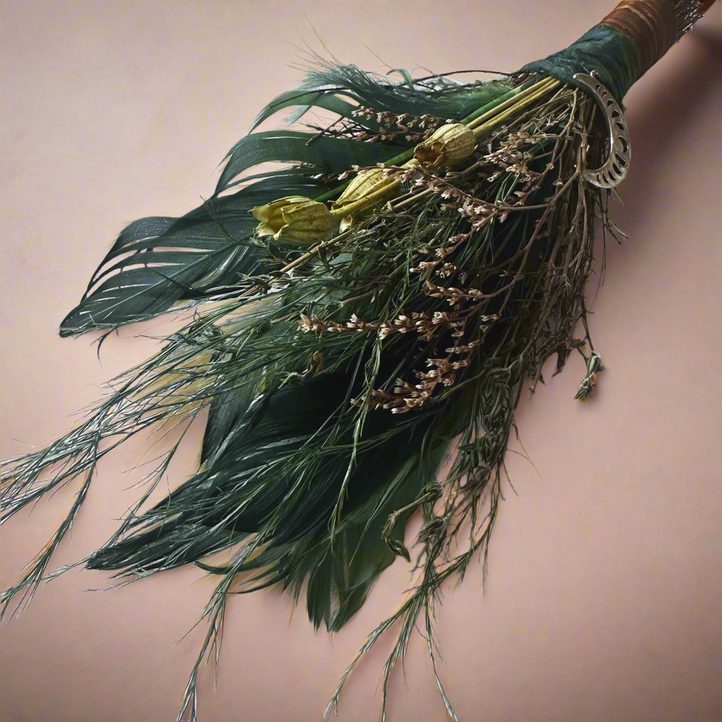 Cinnamon and Pine Besom Broom with Moon Charm