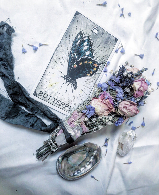 MARIPOSA +Blue Sage Stick + Crystal +Shell for Transformation