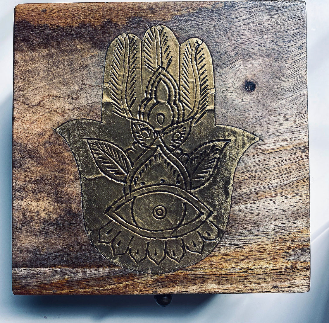WOODEN BOX GOLDEN HAMSA DESIGN