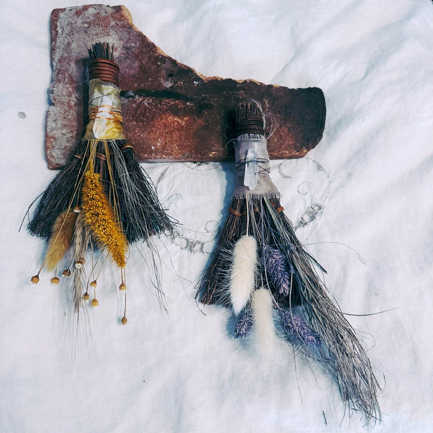 RUSTIC BESOM BROOM + Quartz Healing Crystal