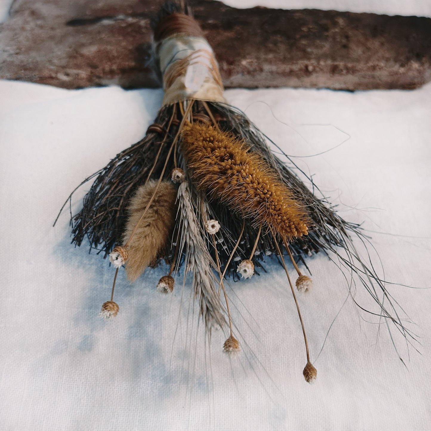 RUSTIC BESOM BROOM + Quartz Healing Crystal