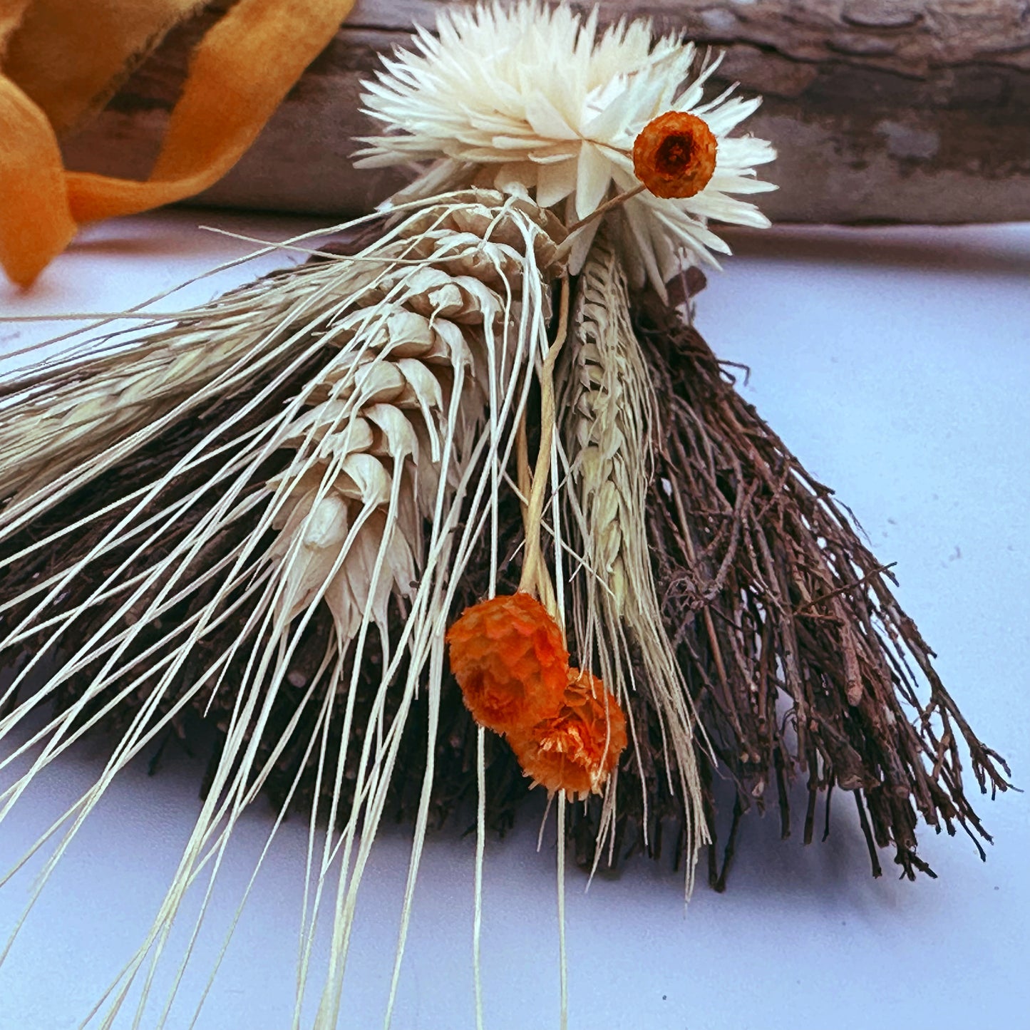 Decorated Cinnamon Broom with Dried Autumn Harvest Florals