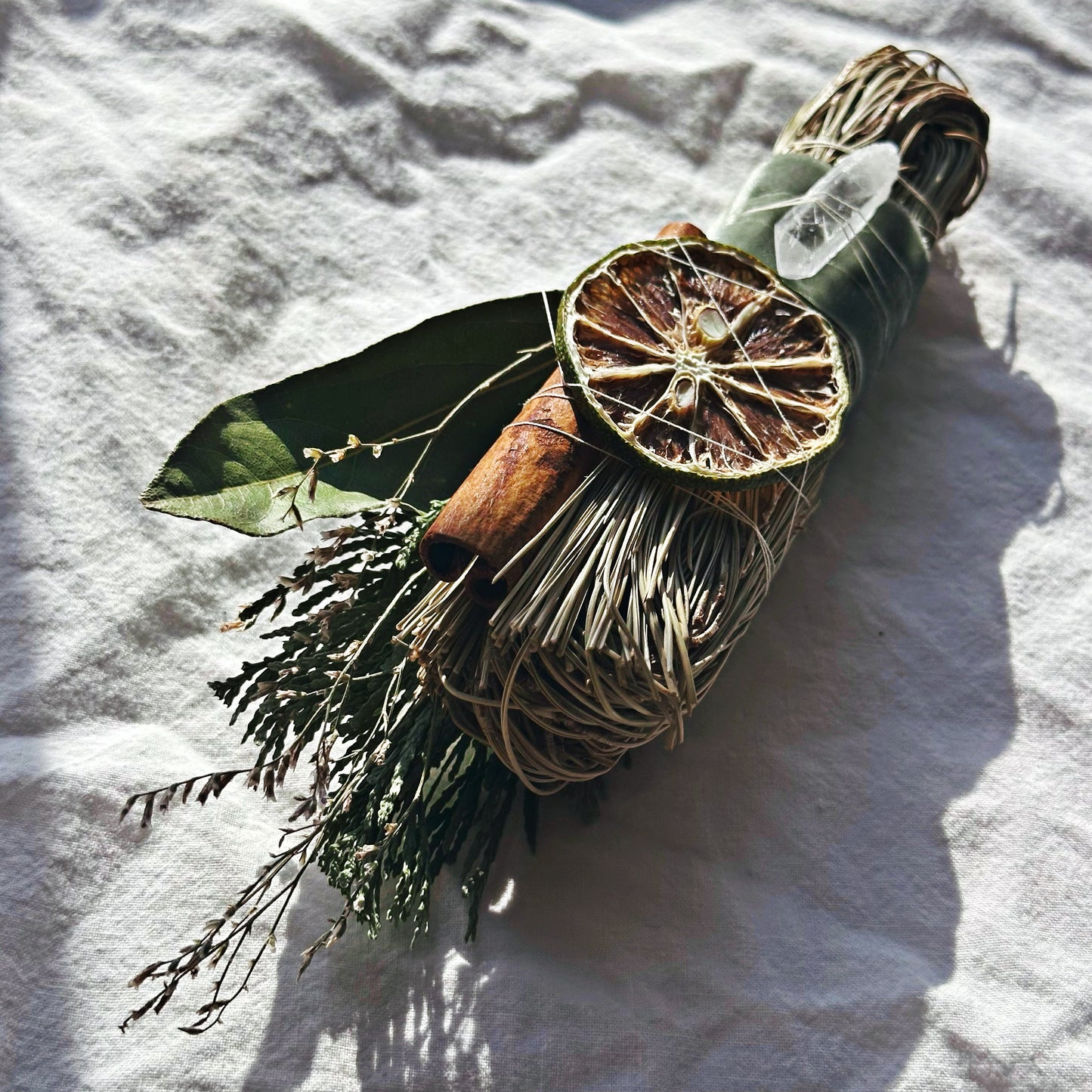 PIÑON PINE SACRED SMOKE CLEANSING STICK with Quartz Crystal