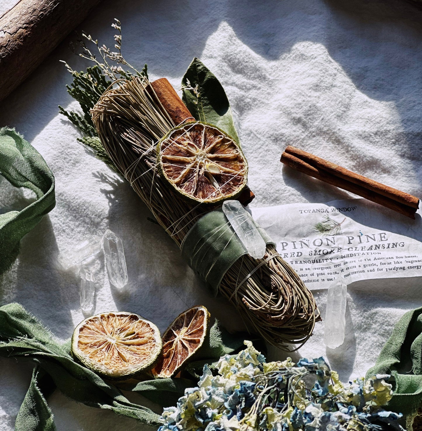 PIÑON PINE SACRED SMOKE CLEANSING STICK with Quartz Crystal