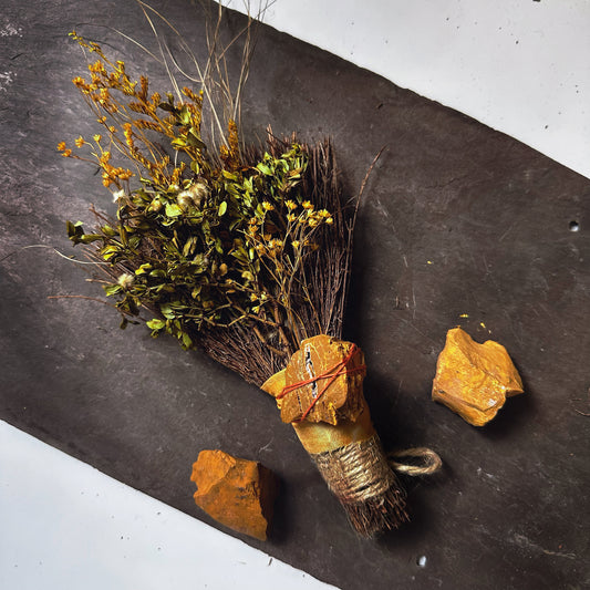 RUSTIC MINI BROOM  + CREOSOTE + JASPER STONE