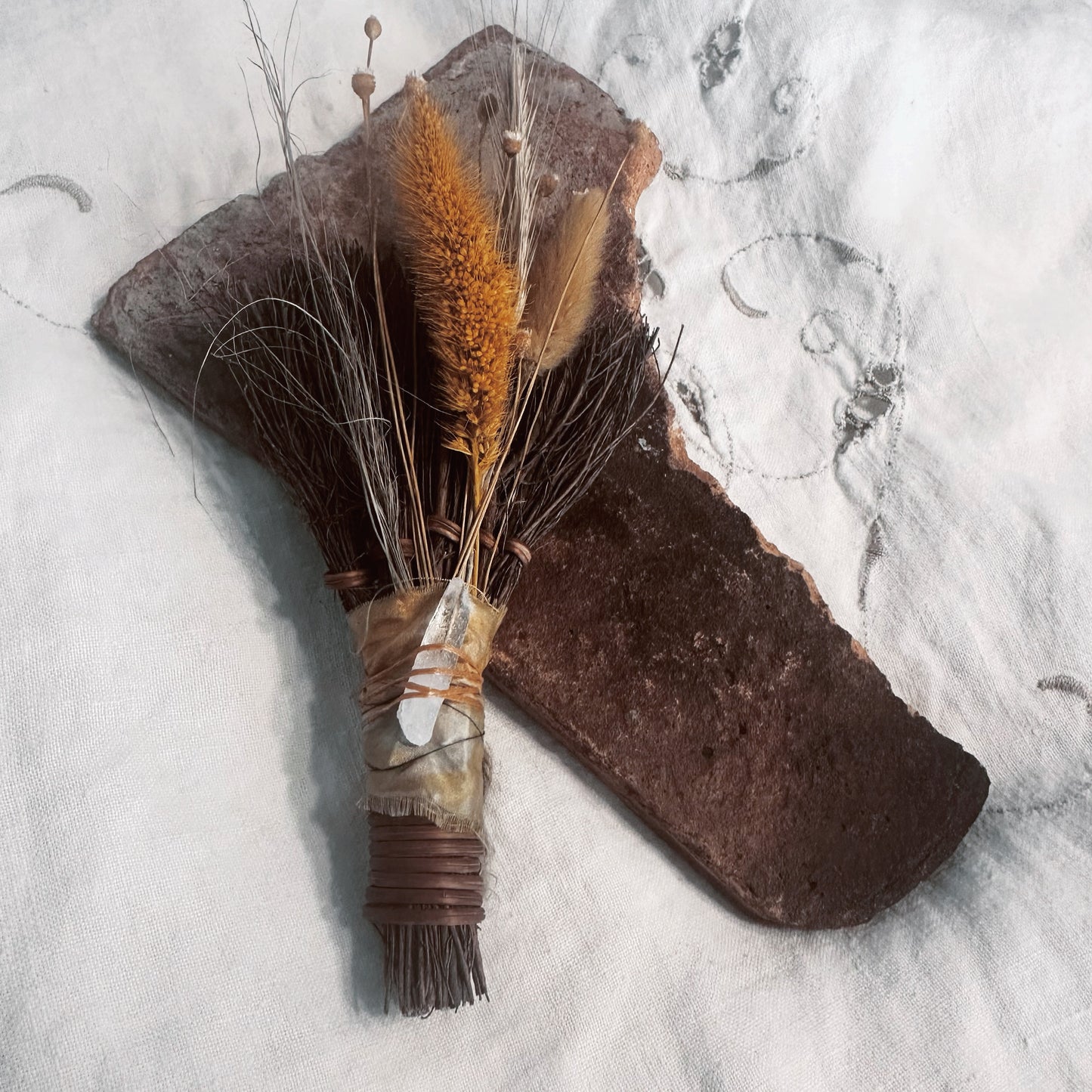 RUSTIC BESOM BROOM + Quartz Healing Crystal