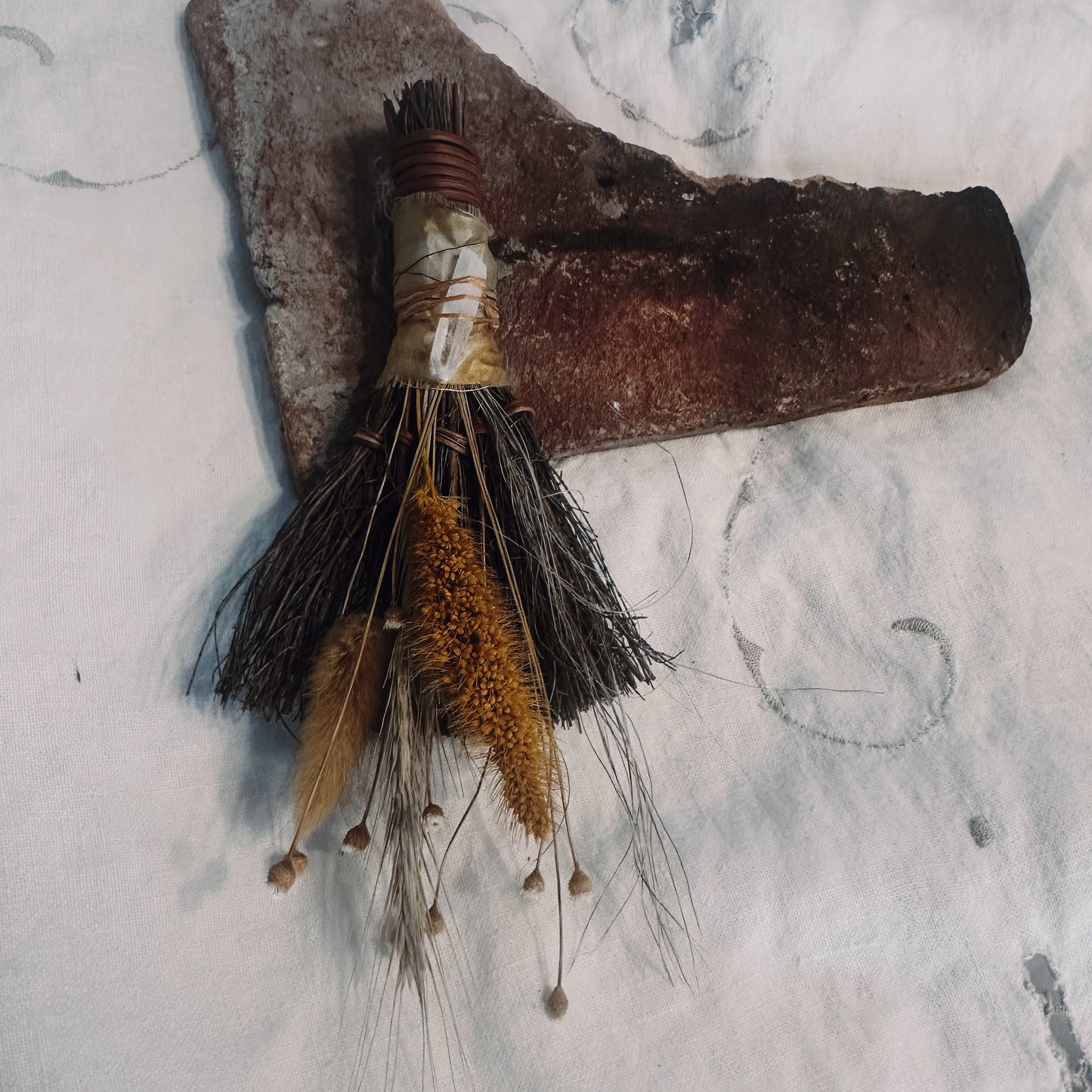 RUSTIC BESOM BROOM + Quartz Healing Crystal