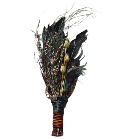 Cinnamon and Pine Besom Broom with Moon Charm