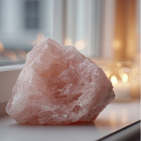 Pink crystal rock on a surface with a blurred background