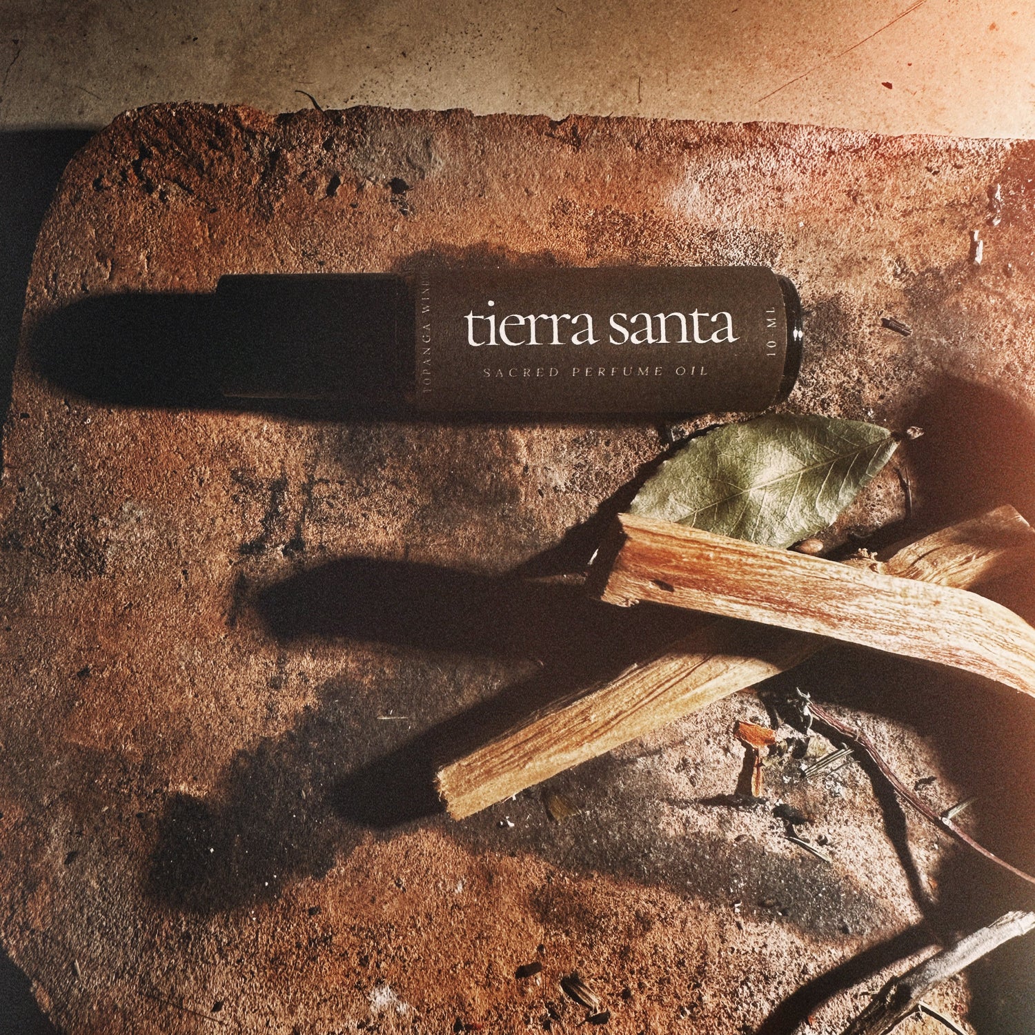 Tierra Santa product on a rustic surface with natural elements