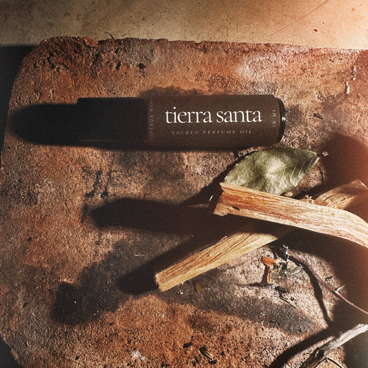 Tierra Santa product on a rustic surface with natural elements