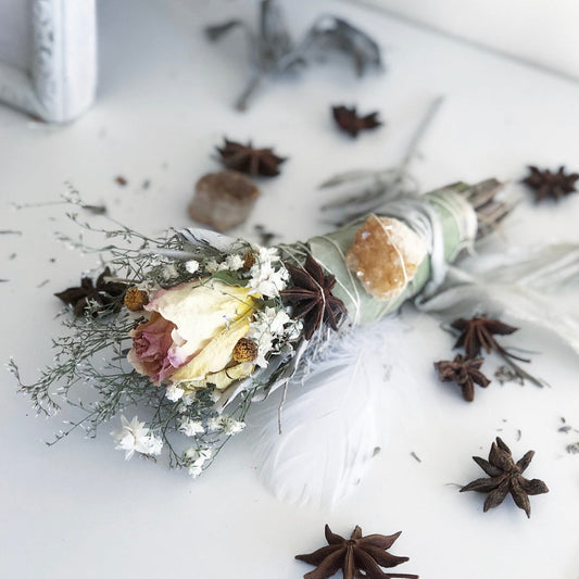 Floral Sage Bouquet with Citrine Cluster