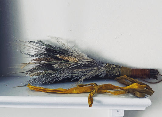 besom broom with dried florals